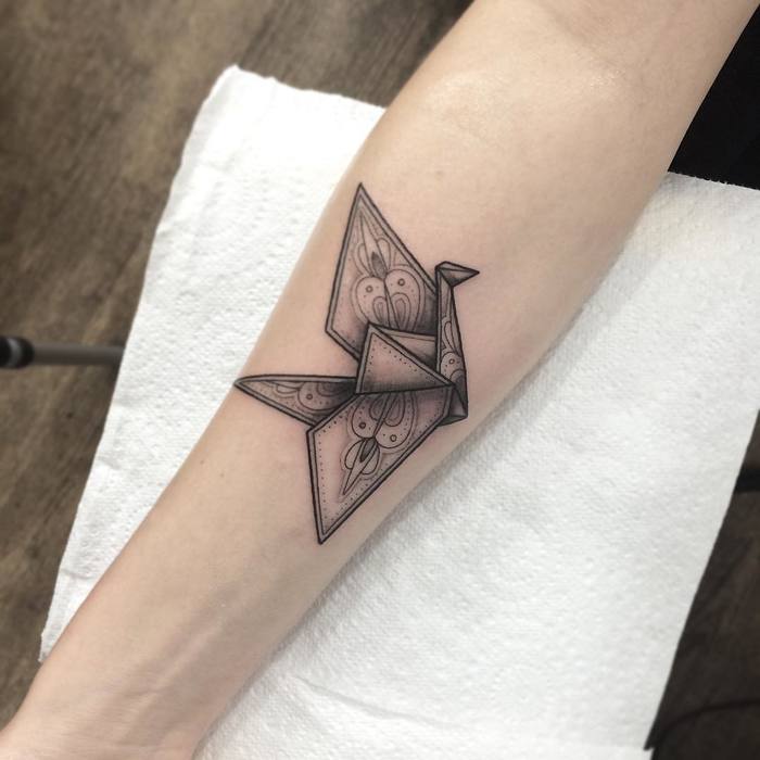 Paper Crane Tattoo by Sam Forman