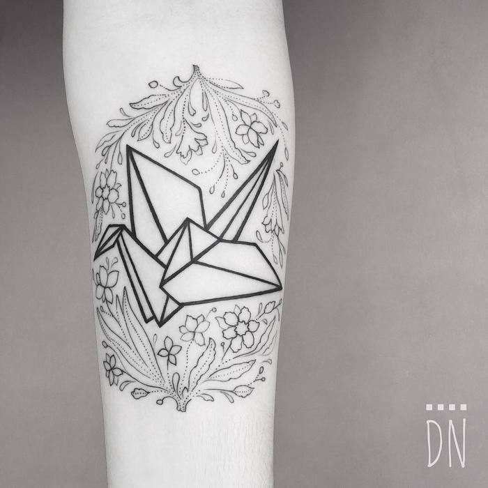 Paper Crane Tattoo by dinonemec