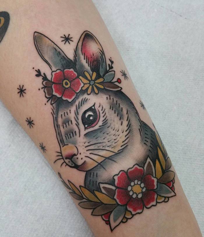 Rabbit with Flowers by Adriana Maluquer