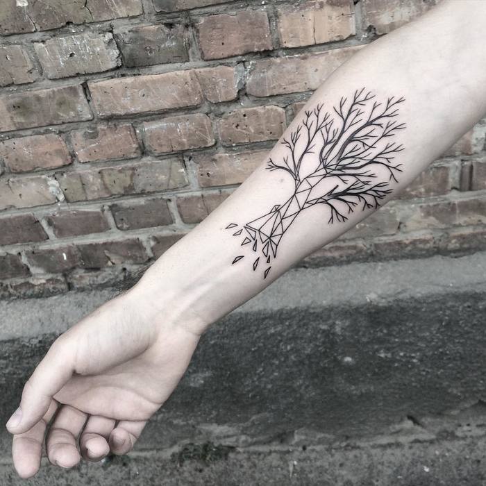 Geometric Tree Tattoo on Forearm by Mary Tereshchenko