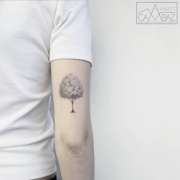 Elegant Dotwork Tree Tattoo by Ahmet Cambaz