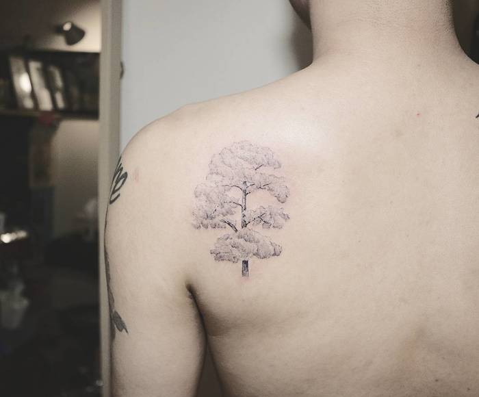 Wonderful Back Shoulder Tree Tattoo by tattooist_ty
