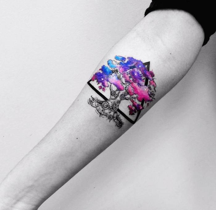 Cosmic Tree Tattoo on Inner Forearm by vt_kazantsev