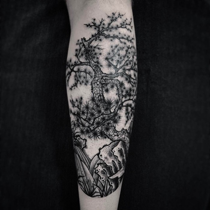 Bonsai Tree Tattoo on Calf by ningChula
