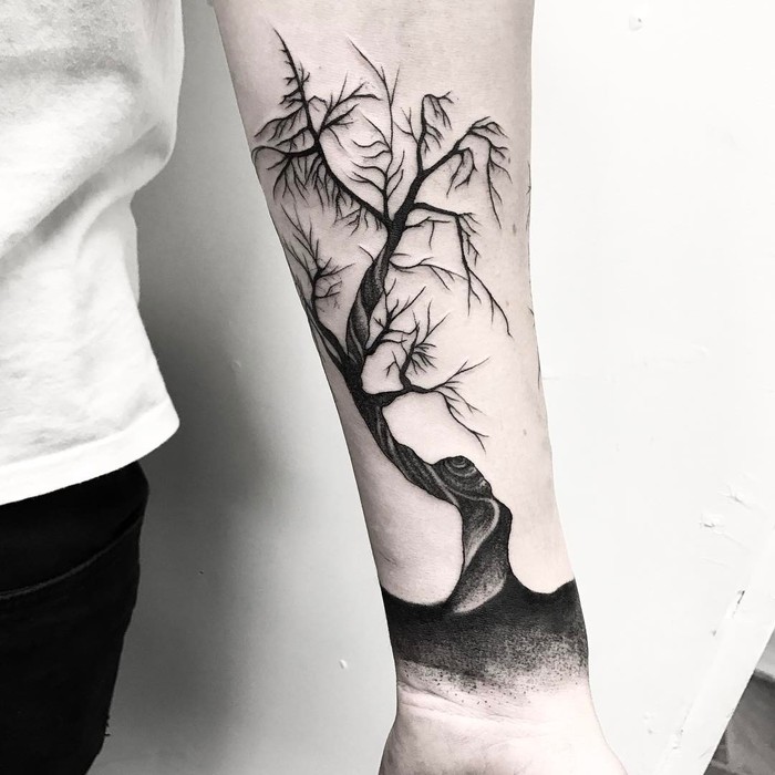 Blackwork Tree on Inner Forearm by ARU