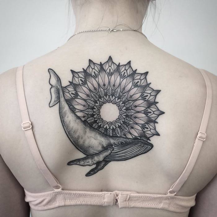 Whale and Mandala Back Tattoo by diffuzer 