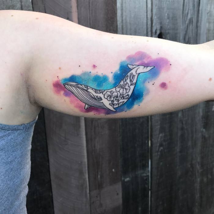 Floral Space Whale Tattoo by shadowpromise 