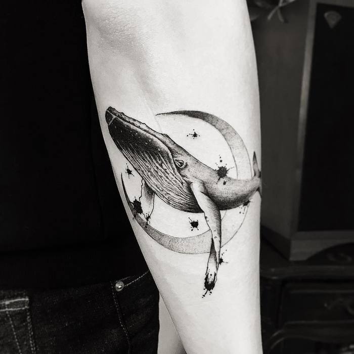 Black Ink Whale Tattoo by Masa_tattooer 