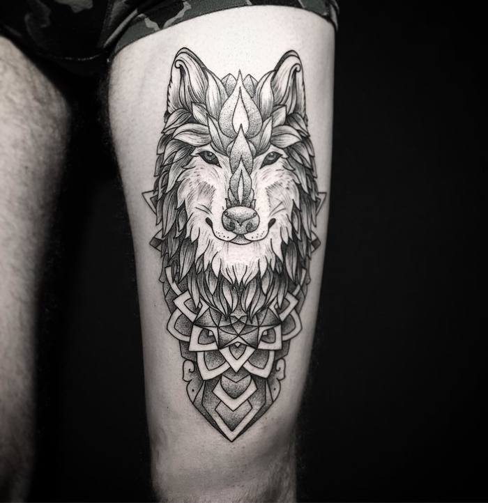 Ornamental Wolf Tattoo by Mary Tereshchenko