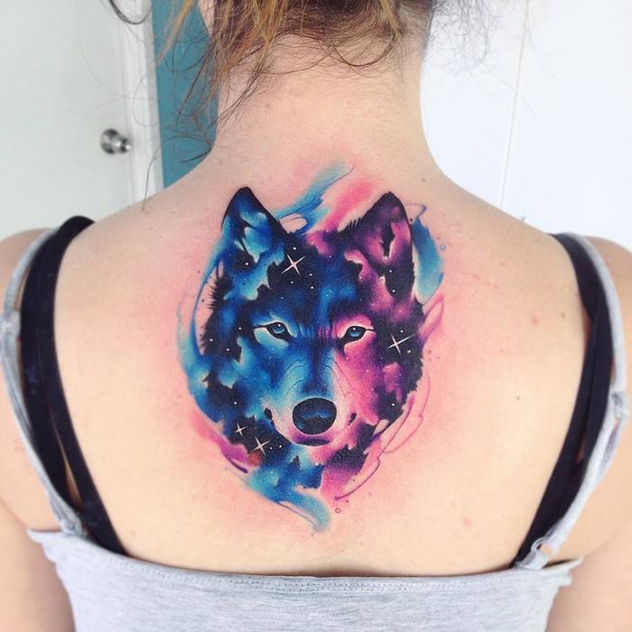 Cosmic Wolf Tattoo by Adrian Bascur