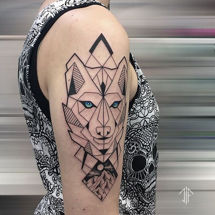 Geometric Wolf Tattoo by dif_yantra_tattoo