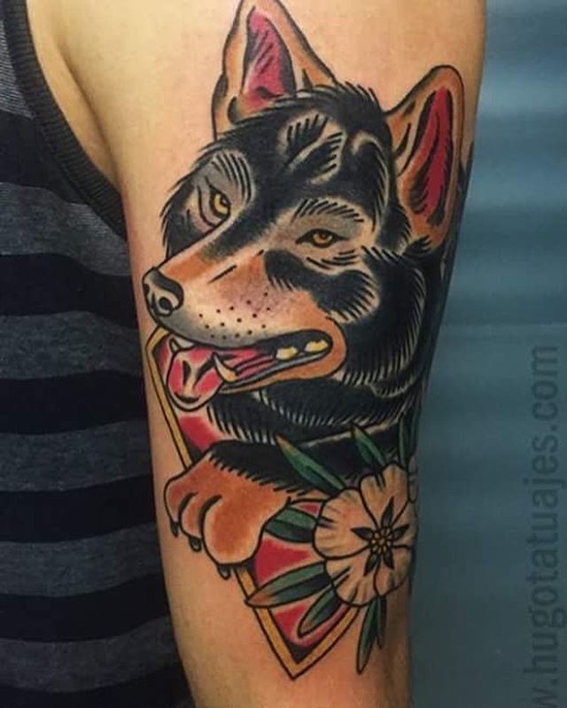 Traditional Wolf Tattoo by Hugo Carrasco