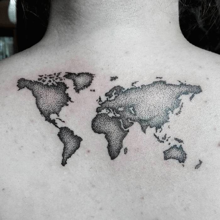 Dotwork World Map Tattoo by samuel_kurgan