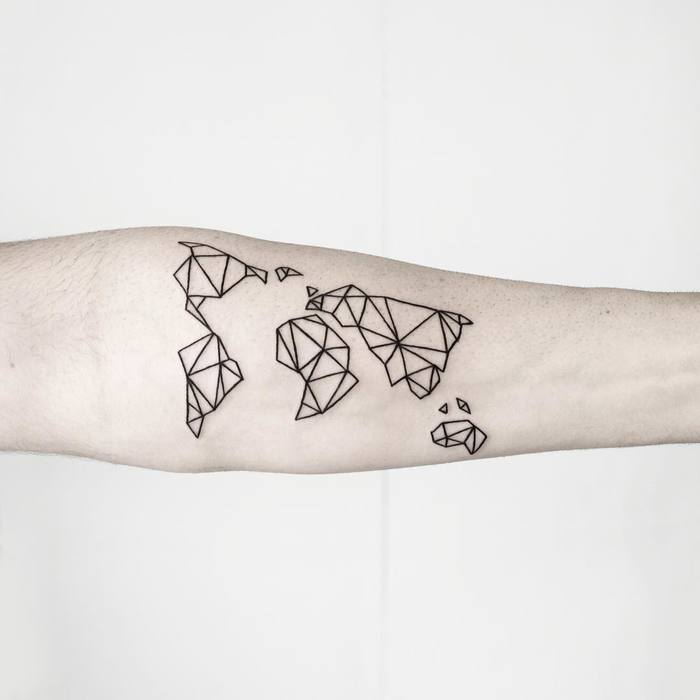 Geometric World Map Tattoo by Malvina Maria Wisniewska