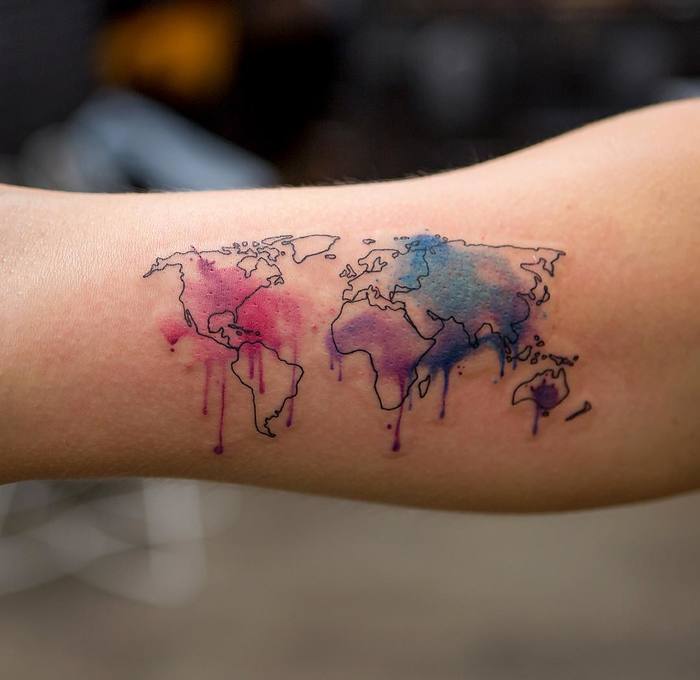 World Map Tattoo by Joice Wang