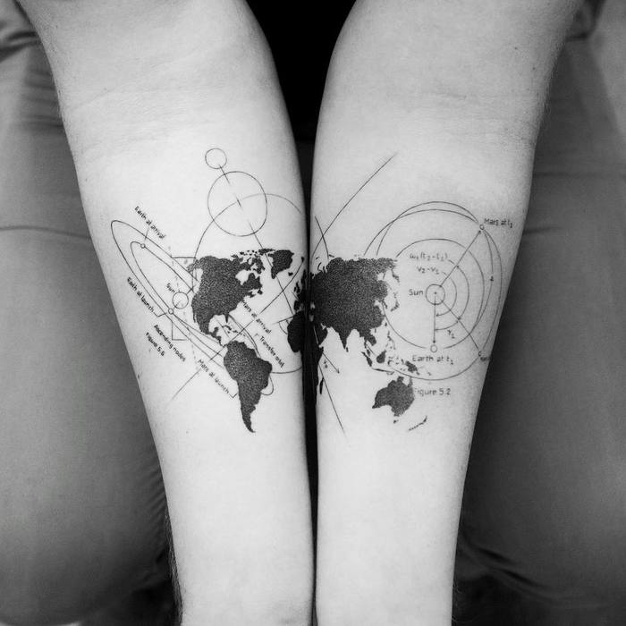 Black Ink World Map Tattoo by balazsbercsenyi