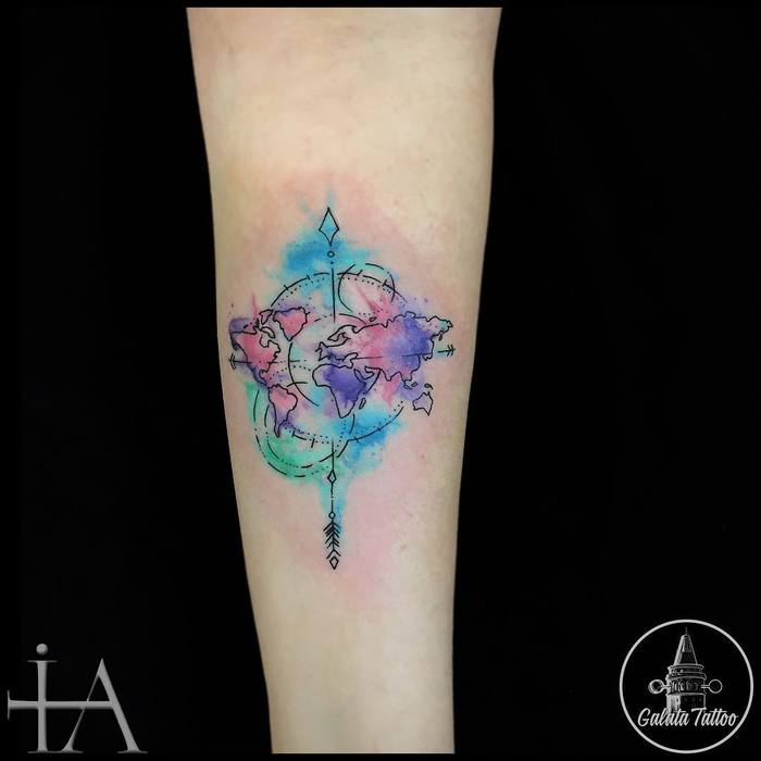Watercolor Map Tattoo by izzet abatlevi
