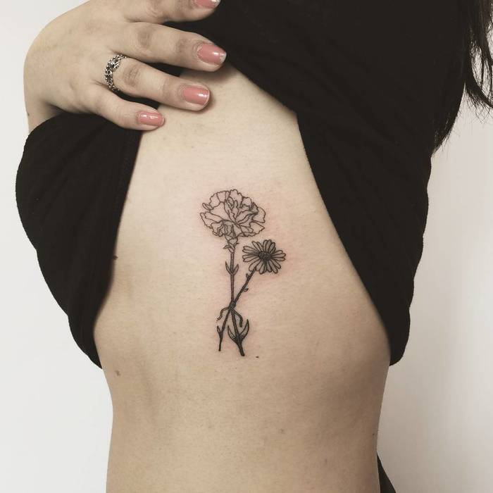 Carnation and Daisy Tattoo by Leah Samuels