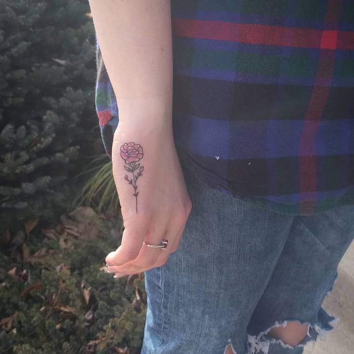 Small Pink Carnation Tattoo by Casey Hart