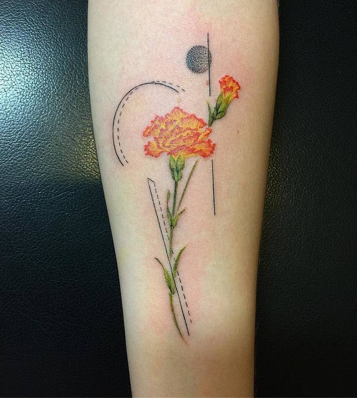 Mottled Carnation Tattoo by Lucy Hu