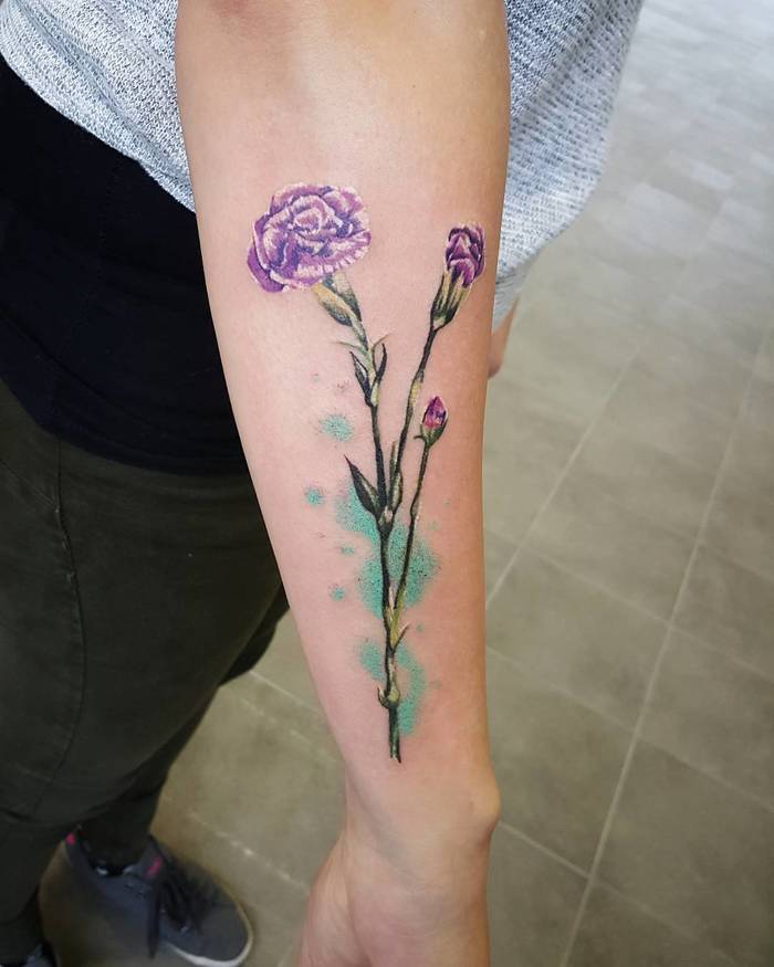 Purple Carnations Tattoo by tarupiharinne