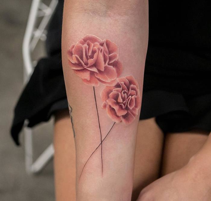 Coral Carnations Tattoo by Joice Wang