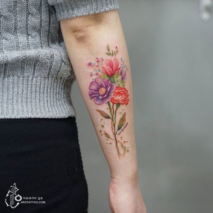 Flower Bouquet Tattoo by Tattooist Silo