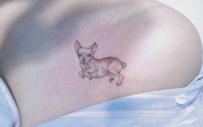 Cute Little Chihuahua Tattoo by baam.kr