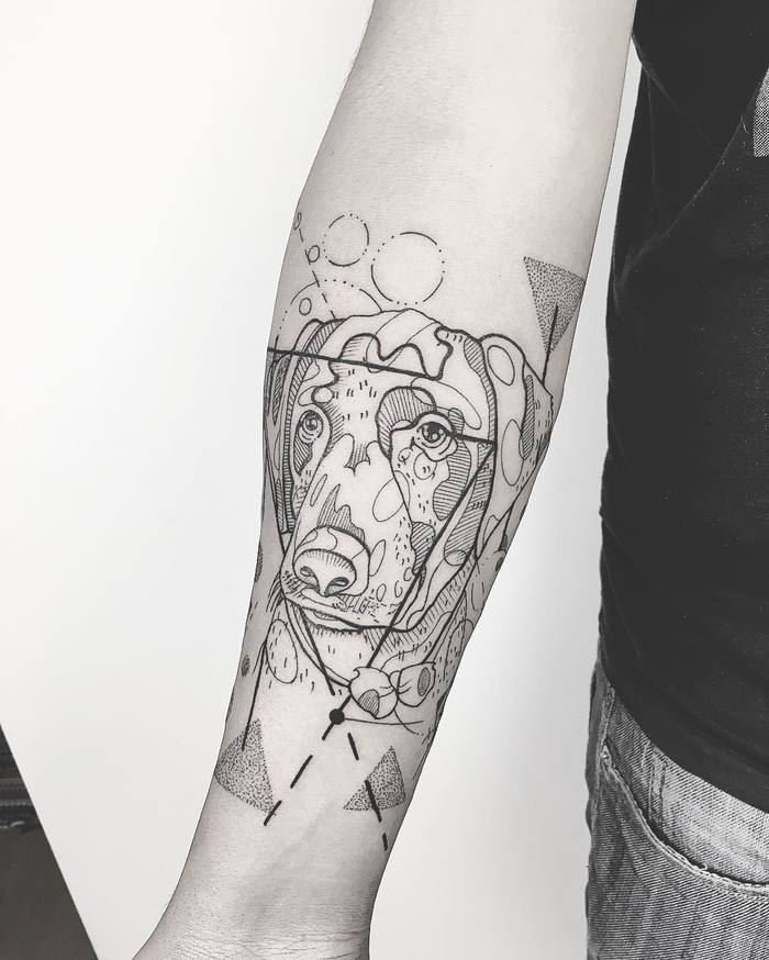 Linework and Dotwork Dog Tattoo by susboom_tattoo