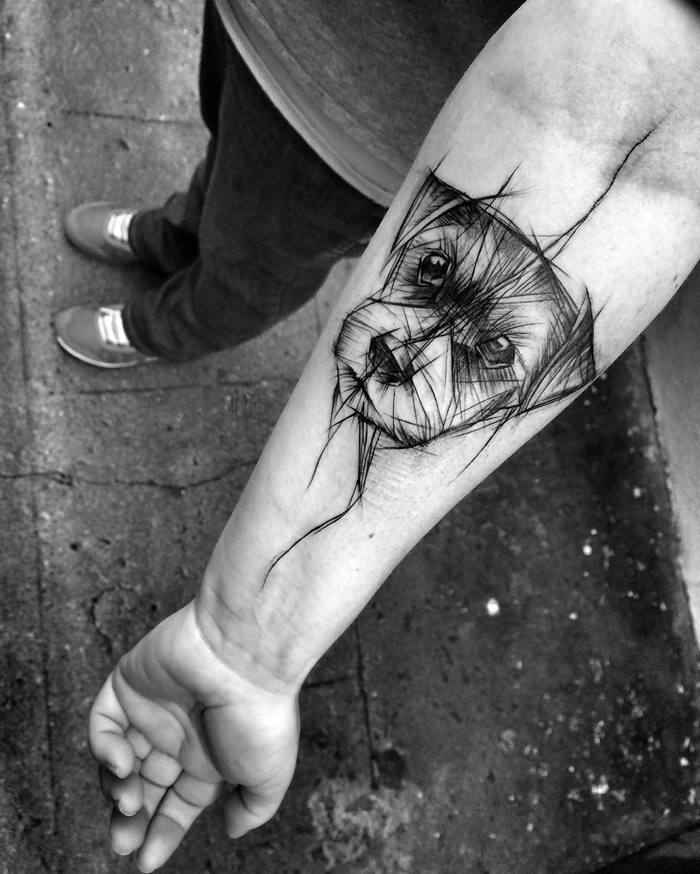 Sketchy Blackwork Dog Tattoo by Inez Janiak