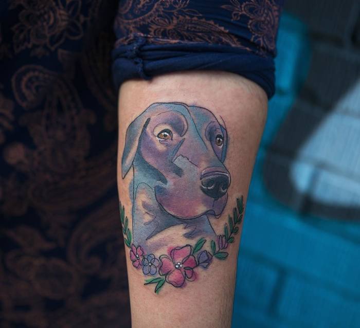 Watercolor Dog Tattoo by Joice Wang