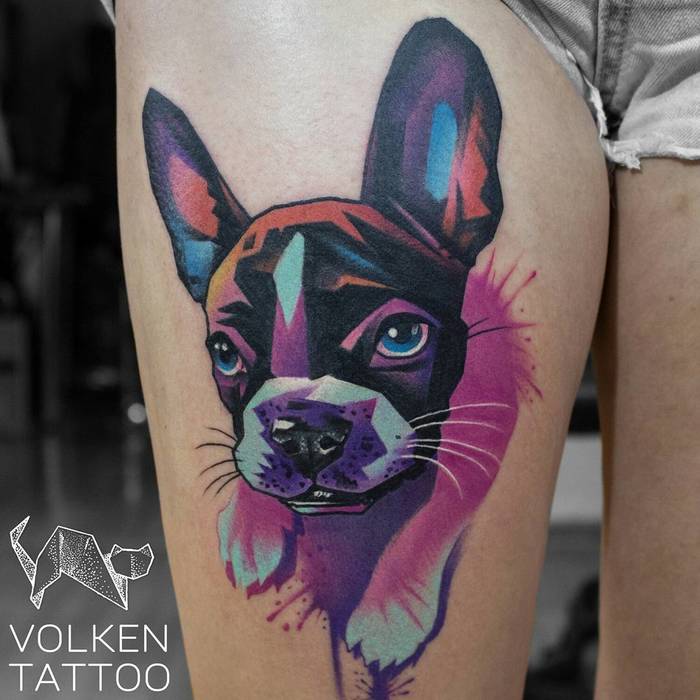 Watercolor French Bulldog Tattoo by Volken