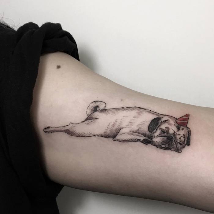 Cute Sleeping Pug Tattoo by Mirmanda