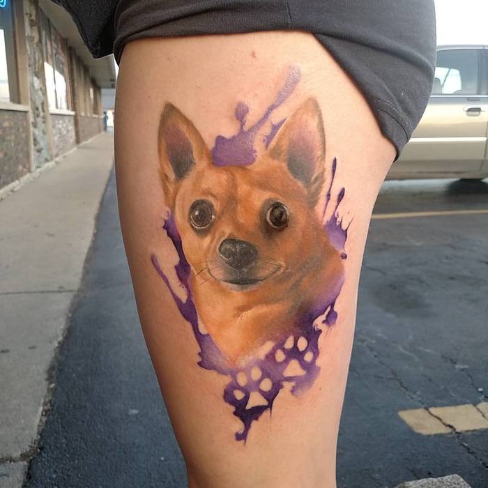 Watercolor Chihuahua Tattoo by Harley Fezekas