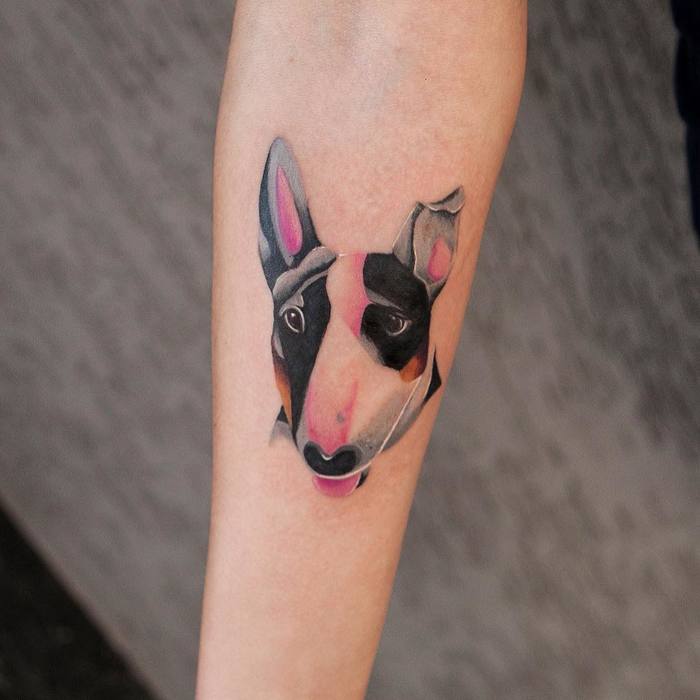 Bull Terrier Tattoo by Sarah Mifsud