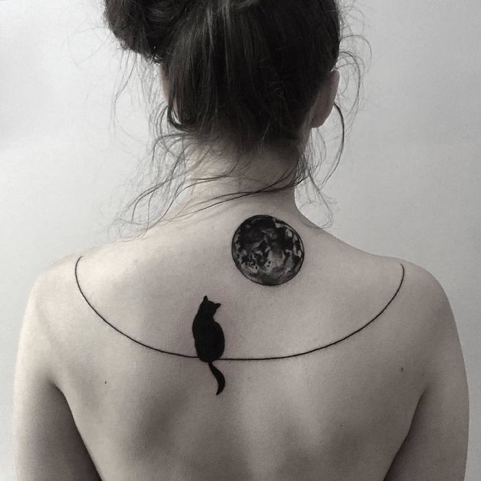 Full Moon Tattoo and Black Cat by pinkmachinetattoo