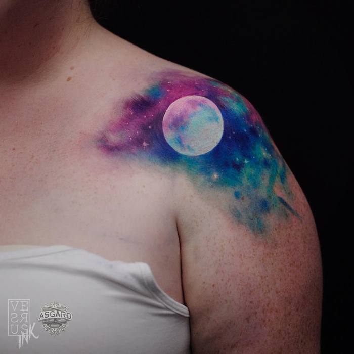 Watercolor Full Moon Tattoo by Alberto Cuerva