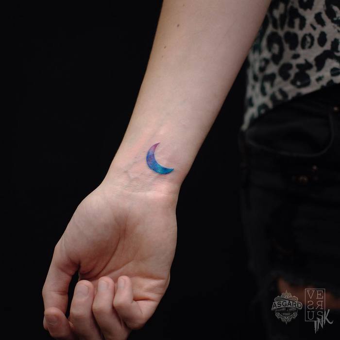 Small Colored Crescent Moon Tattoo by Alberto Cuerva