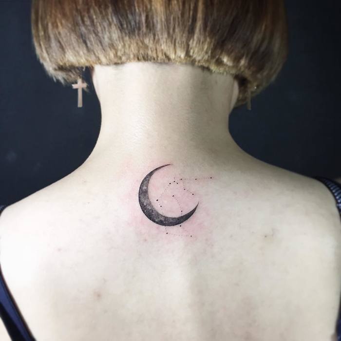 Crescent Moon Tattoo & Aquarius Constellation by tattooistmuha