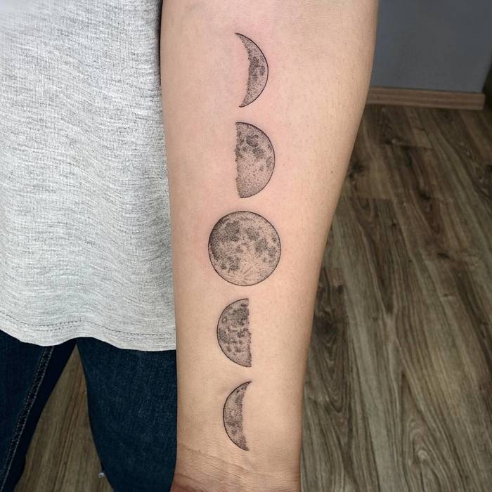 Dotwork Moon Phases Tattoo by _mfox