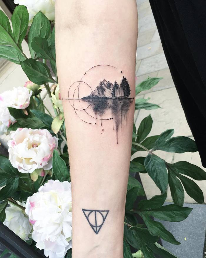 Mountains and Trees Tattoo by Eva Krbdk