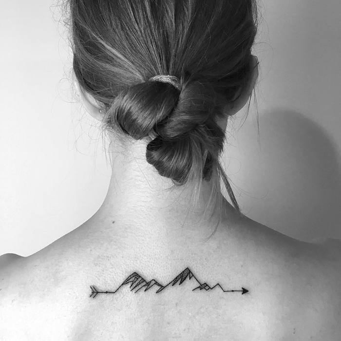 Mountain Range and Arrow Tattoo by mariafernandeztattoo