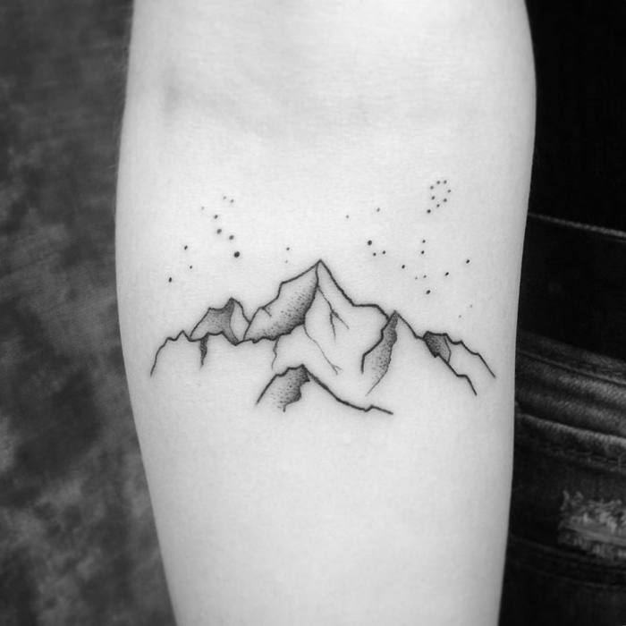 Dotwork Mountain Tattoo by Amanda Carmel