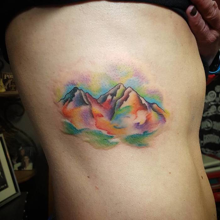 Watercolor Mountain Tattoo by Allison