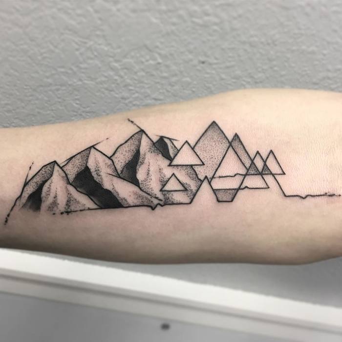 Dotwork Geometric Mountain Tattoo by Skyler Espinoza