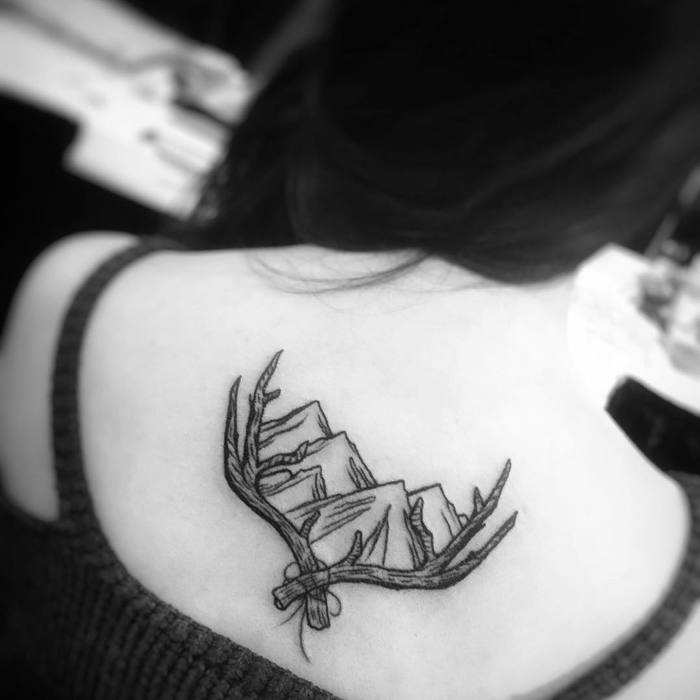 Mountain Tattoo and Antlers by adriennehaberl