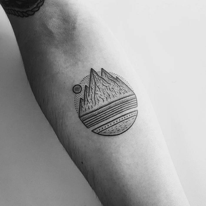 Circular Mountain Tattoo by Mike Stout