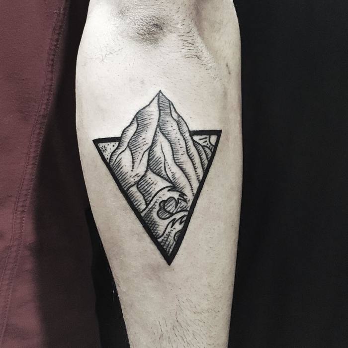 Mountain and Wave Tattoo by Rogério Brito