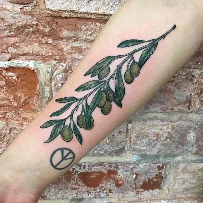 Green Olive Twig Tattoo by loloartsplus