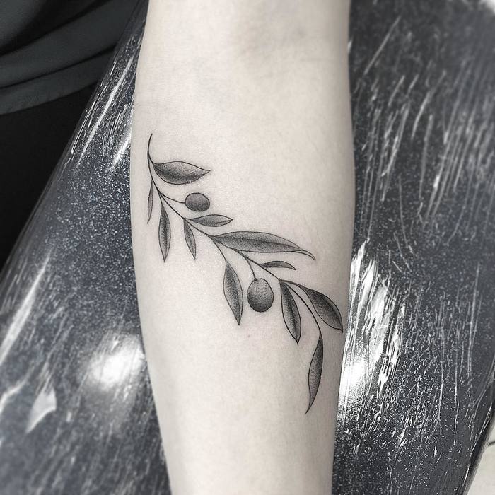 Dotwotk Black and Grey Olive Branch Tattoo by somethinginthesewer